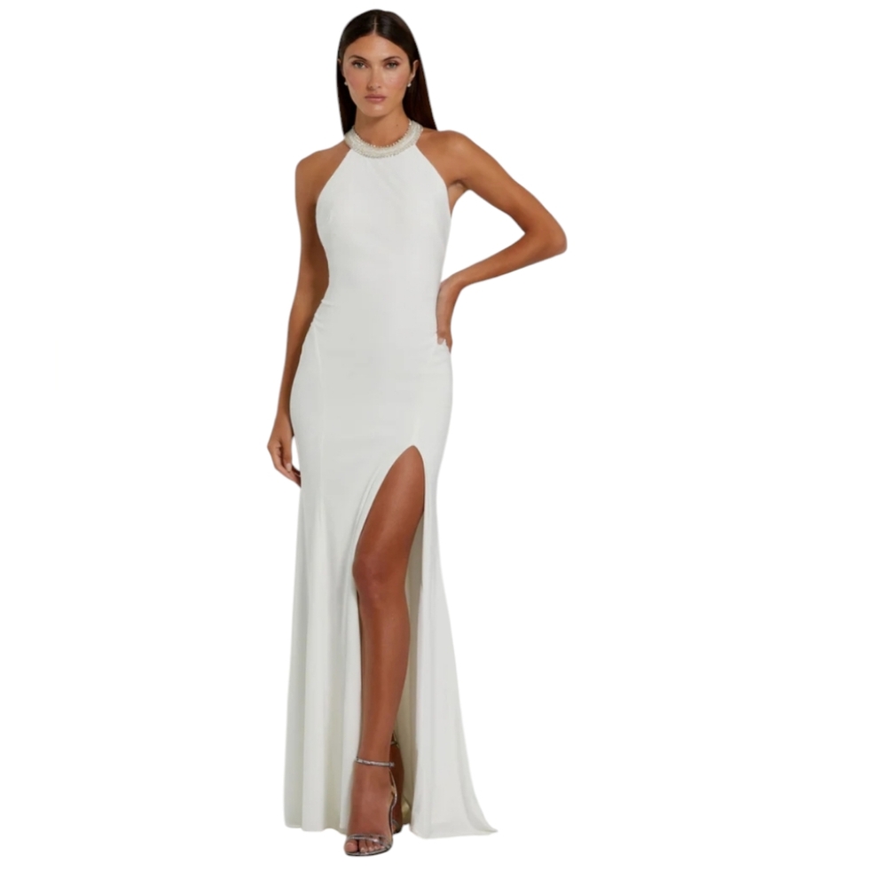 Mac Duggal White Backless Dress